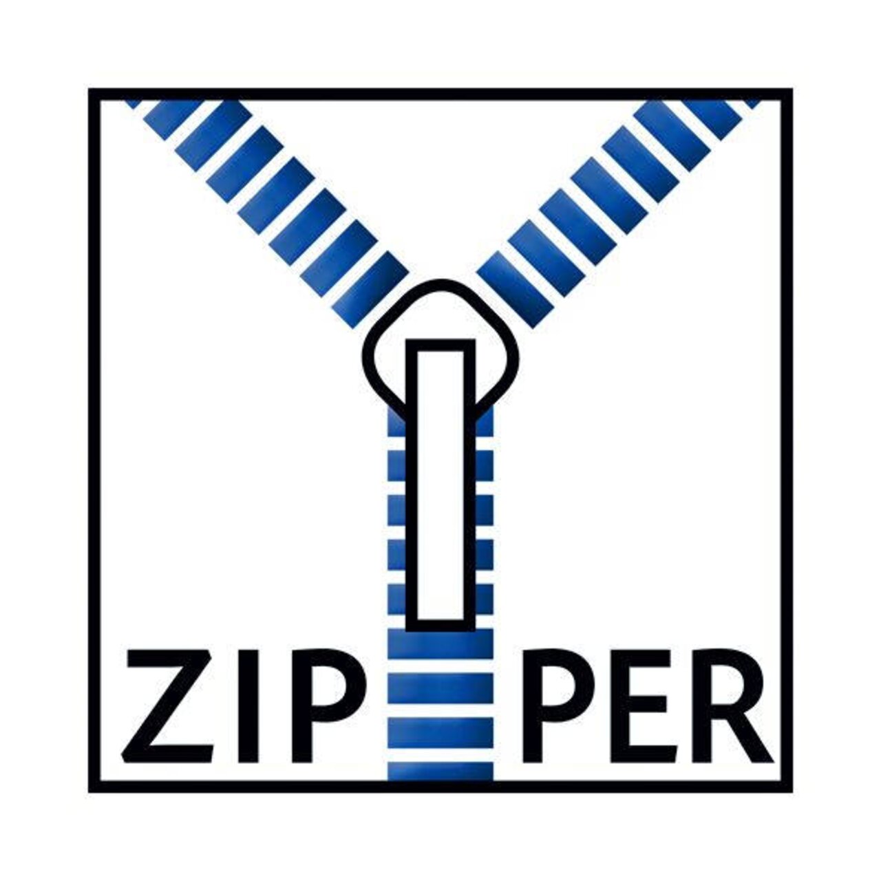 Illustration eines blauen Reißverschlusses in Nahaufnahme, der geöffnet ist.