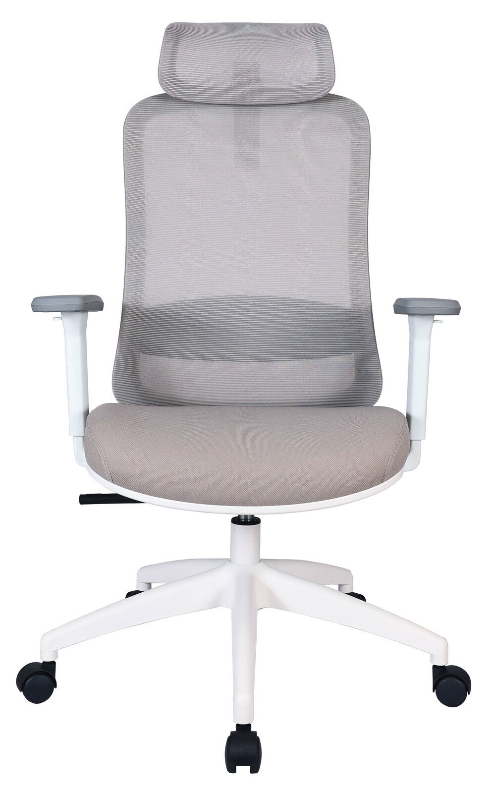 Moderner Drehstuhl mit Netzrückenlehne und Kopfstütze, Vorderansicht