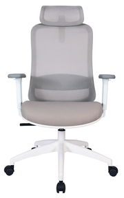 Moderner Drehstuhl mit Netzrückenlehne und Kopfstütze, Vorderansicht