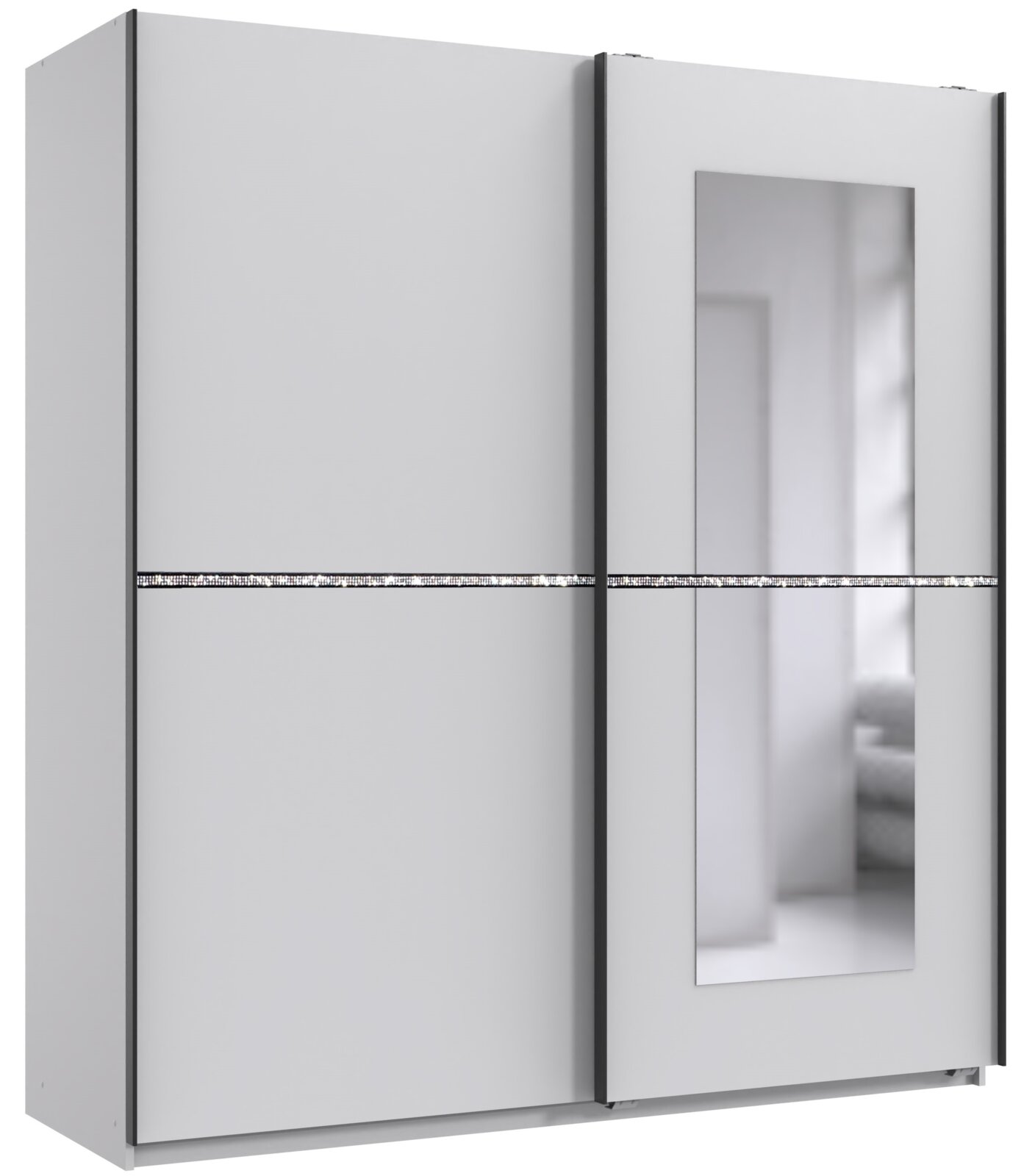Z2 Schwebetürenschrank 2trg. DUNDEE Moderner Schwebetürenschrank mit zwei Türen, einer Spiegelverkleidung und dekorativem Streifen, Frontalansicht
