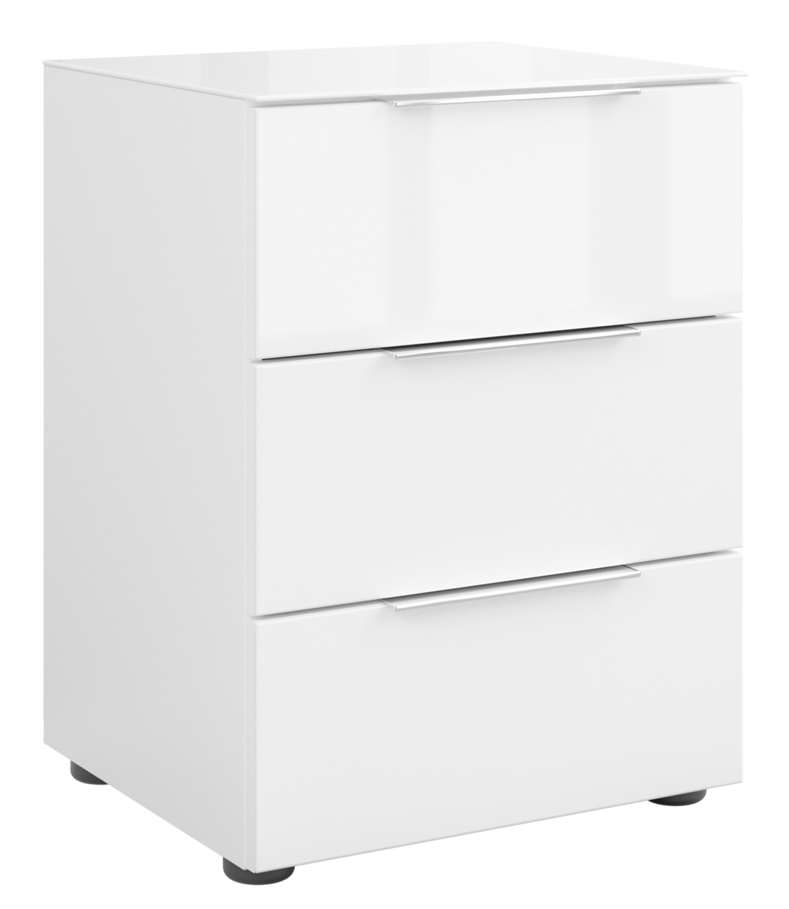 Novel Nachtkommode STYLE Weiße Nachtkommode mit drei Schubladen, seitliche Perspektive