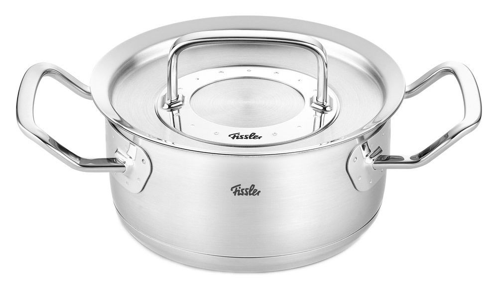 Fissler Bratentopf 16cm ORIGINAL-PROFI COLLECTION 2 Bratentopf aus Edelstahl mit Metalldeckel, seitliche Perspektive