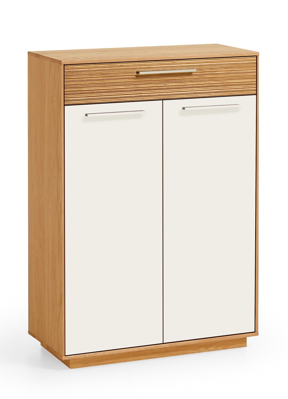 VOSS Schuhschrank LOVENO Moderner Schuhschrank aus Holz mit weißer Front, zwei Türen und einer Schublade, seitliche Perspektive