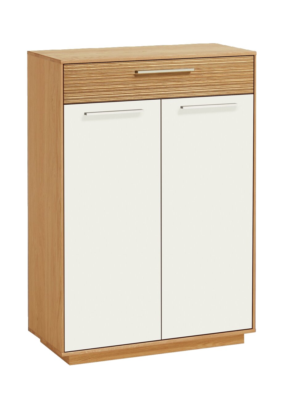 VOSS Schuhschrank LOVENO Moderner Schuhschrank aus Holz mit weißer Front, zwei Türen und einer Schublade, seitliche Perspektive