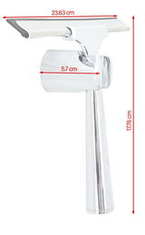 Duschwischer aus seitlicher Perspektive mit Maßen: 23,63 cm Breite, 5,7 cm Tiefe, 17,76 cm Höhe.