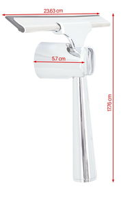 Duschwischer aus seitlicher Perspektive mit Maßen: 23,63 cm Breite, 5,7 cm Tiefe, 17,76 cm Höhe.