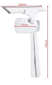 Duschwischer aus seitlicher Perspektive mit Maßen: 23,63 cm Breite, 5,7 cm Tiefe, 17,76 cm Höhe.
