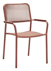 Moderner Stapelsessel aus Metall mit Netzrückenlehne, seitliche Perspektive