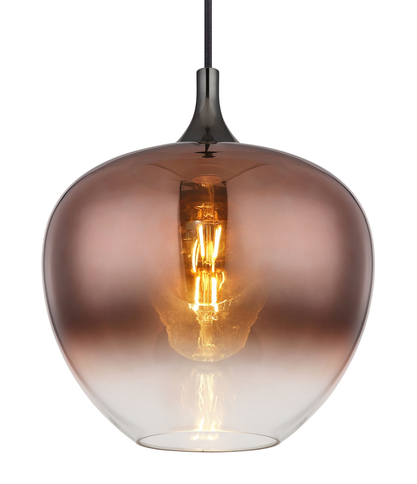 Hängeleuchte MAXY mit rauchigem Glasdesign, frontal betrachtet