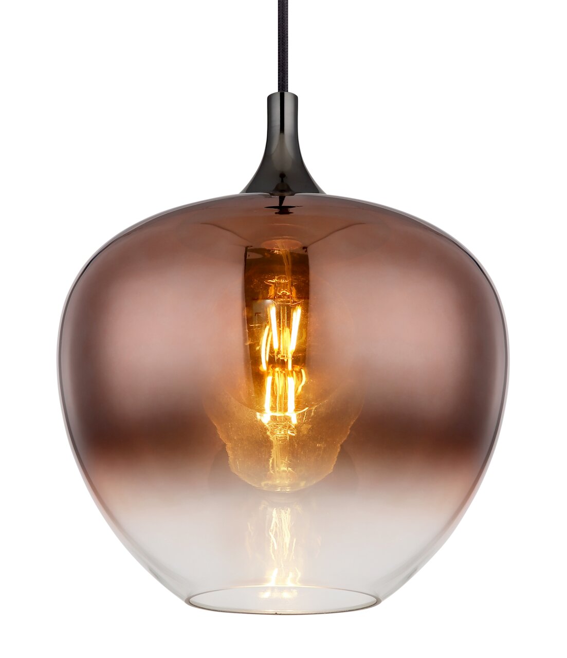 Hängeleuchte MAXY mit rauchigem Glasdesign, frontal betrachtet