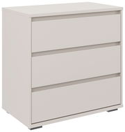 Weiße Kommode mit drei Schubladen, seitliche Perspektive