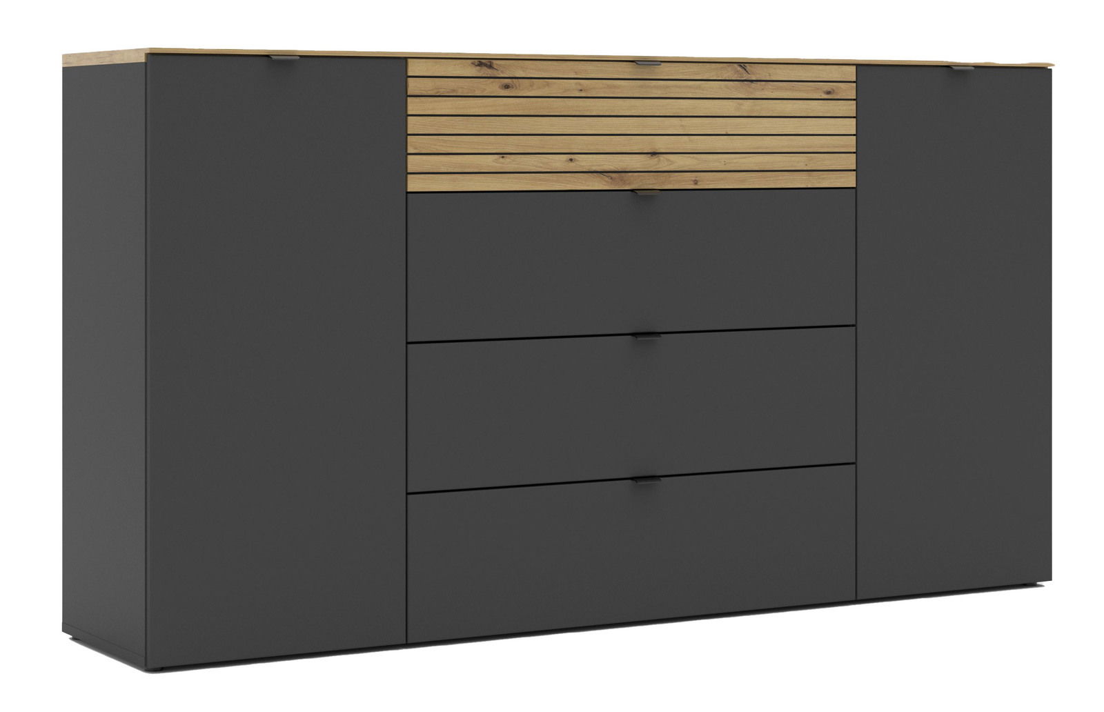 Voleo Sideboard DIANA Modernes Sideboard in dunklem Grau mit Holzdetails, Frontalansicht