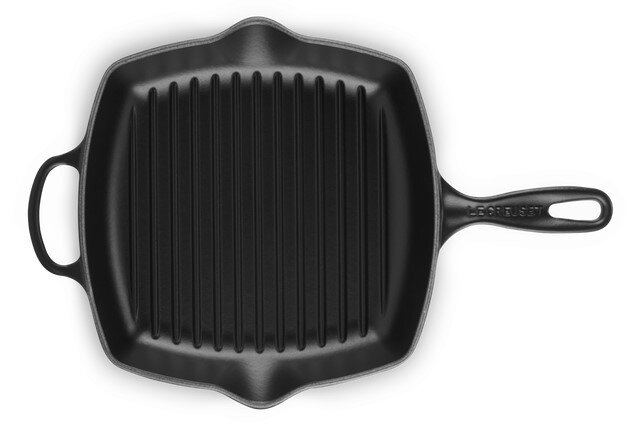 Zwarte grillpan 26 cm, vierkant met groeven, bovenaanzicht