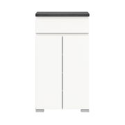 Moderner weißer Schuhschrank mit dunkler Oberseite, Frontalansicht