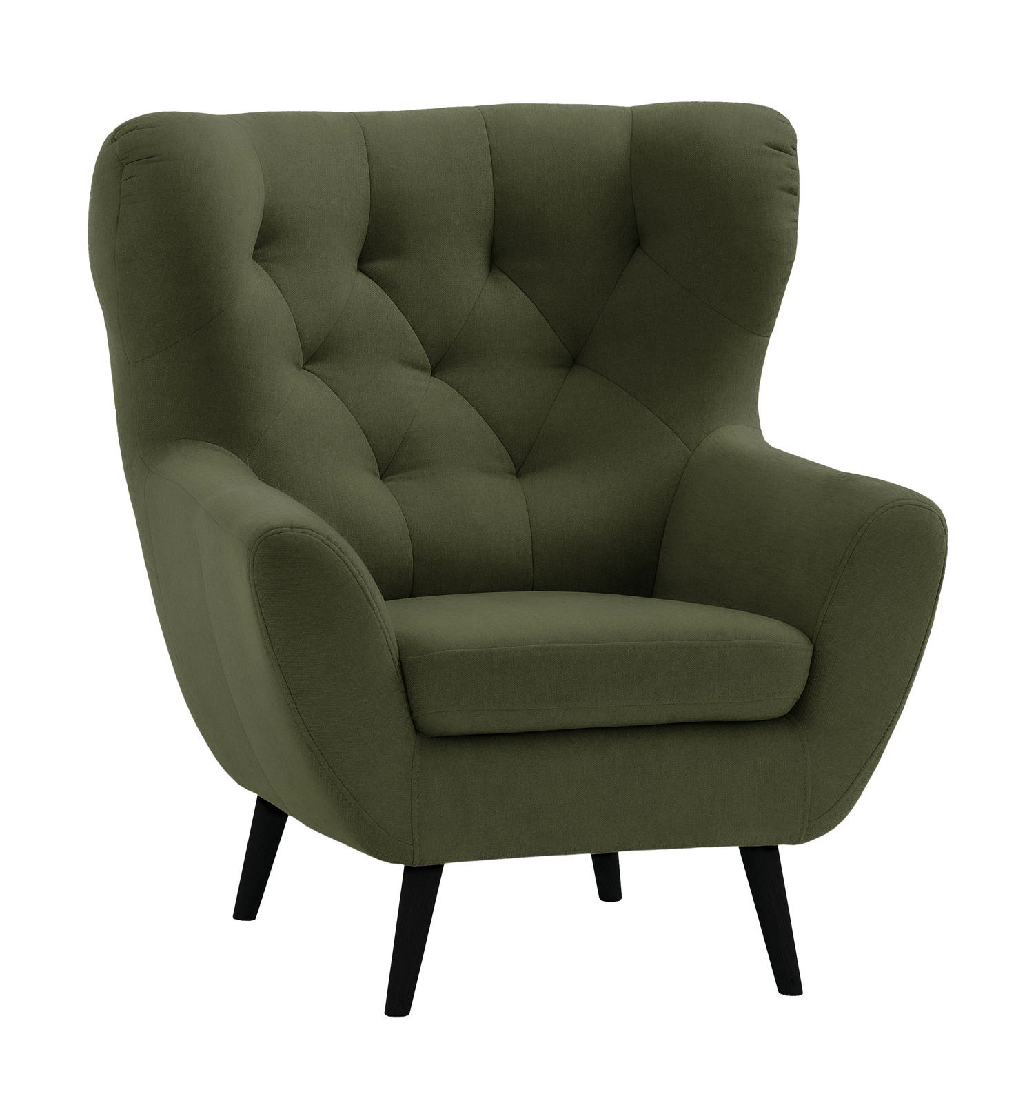Stylife Sessel SKAGEN Grüner Sessel mit gepolsterter Rückenlehne und schwarzen Beinen, Vorderansicht