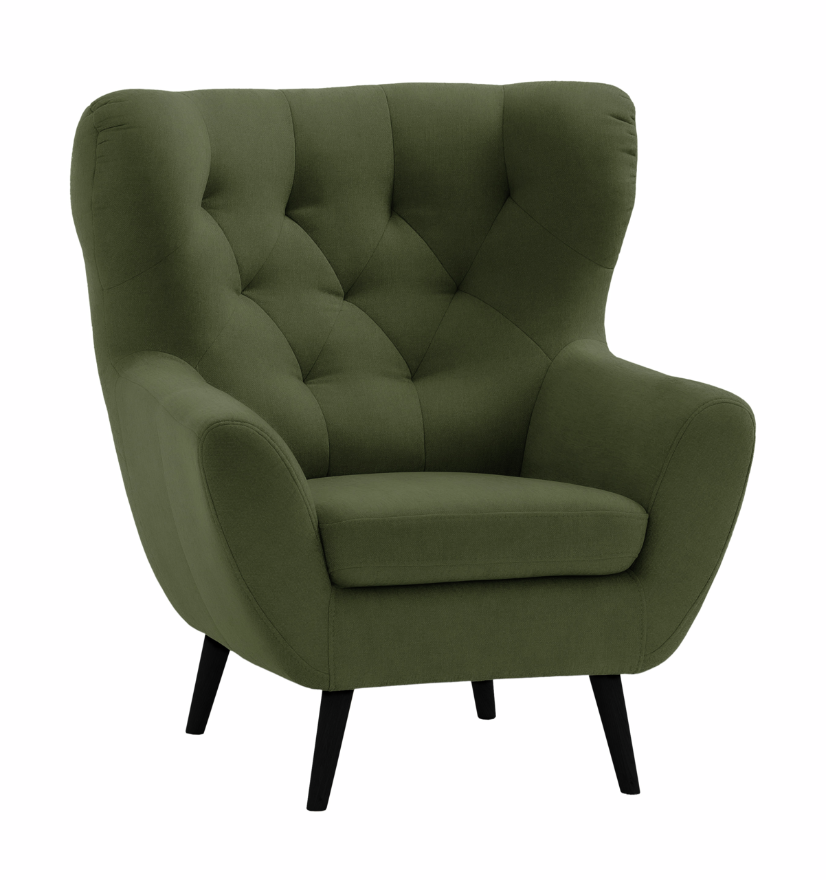 Stylife Sessel SKAGEN Grüner Sessel mit gepolsterter Rückenlehne und schwarzen Beinen, Vorderansicht