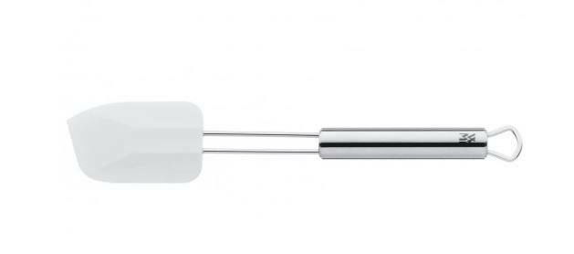 Teigschaber 26cm PROFI PLUS, seitliche Ansicht, mit Edelstahlgriff und weißem Silikonkopf