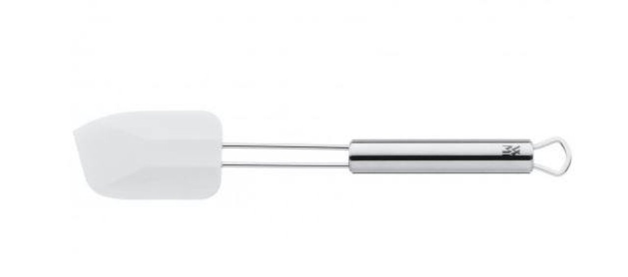 Teigschaber 26cm PROFI PLUS, seitliche Ansicht, mit Edelstahlgriff und weißem Silikonkopf