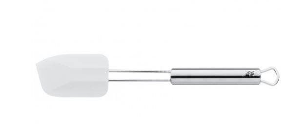 Teigschaber 26cm PROFI PLUS, seitliche Ansicht, mit Edelstahlgriff und weißem Silikonkopf