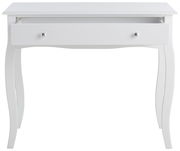 Weißer Konsolentisch mit geschwungenen Beinen und offener Schublade, Frontalansicht