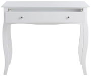 Weißer Konsolentisch mit geschwungenen Beinen und offener Schublade, Frontalansicht