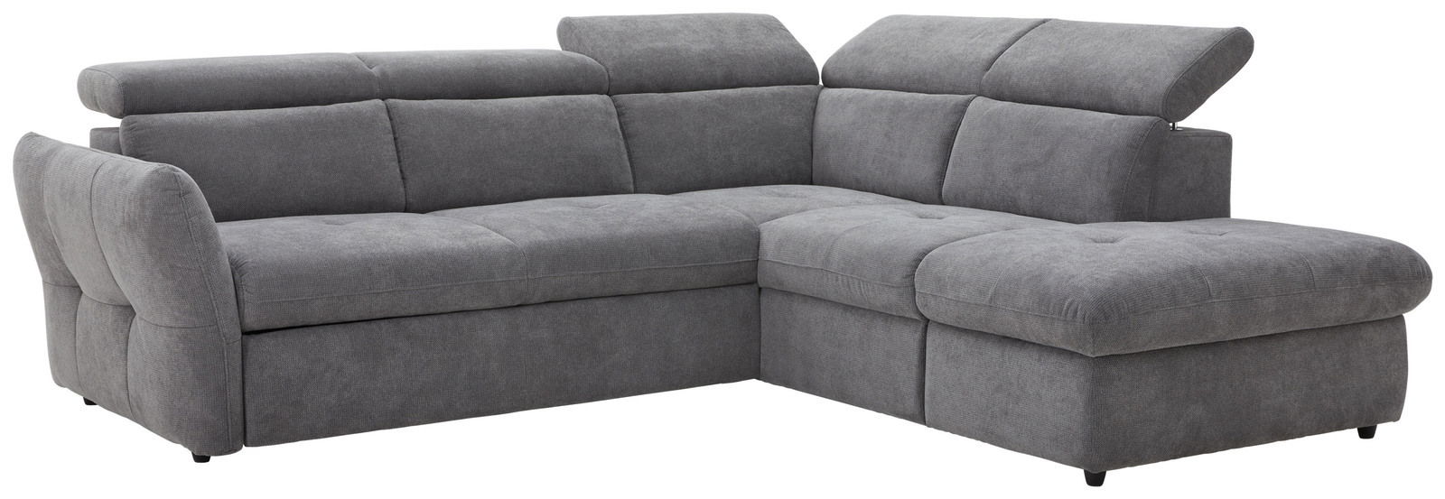 Stylife Ecksofa MONSERAT Graues Polsterecksofa MONSERAT mit verstellbaren Kopfstützen, seitliche Perspektive.