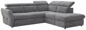 Graues Polsterecksofa MONSERAT mit verstellbaren Kopfstützen, seitliche Perspektive.