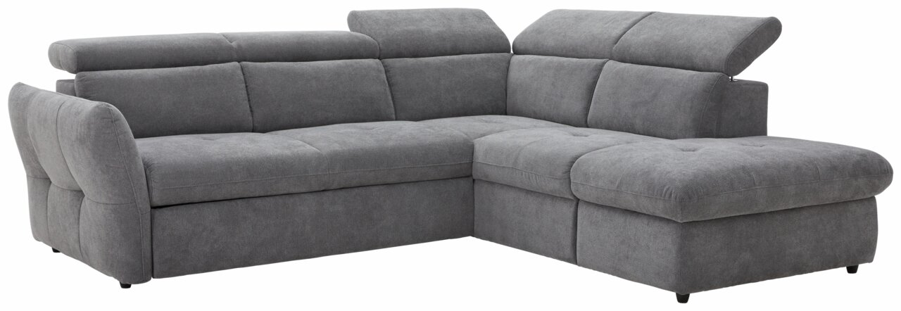 Stylife Ecksofa MONSERAT Graues Polsterecksofa MONSERAT mit verstellbaren Kopfstützen, seitliche Perspektive.