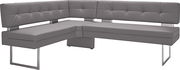 Graue Eckbank mit modernem Design und Metallbeinen, seitliche Perspektive