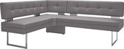 Graue Eckbank mit modernem Design und Metallbeinen, seitliche Perspektive