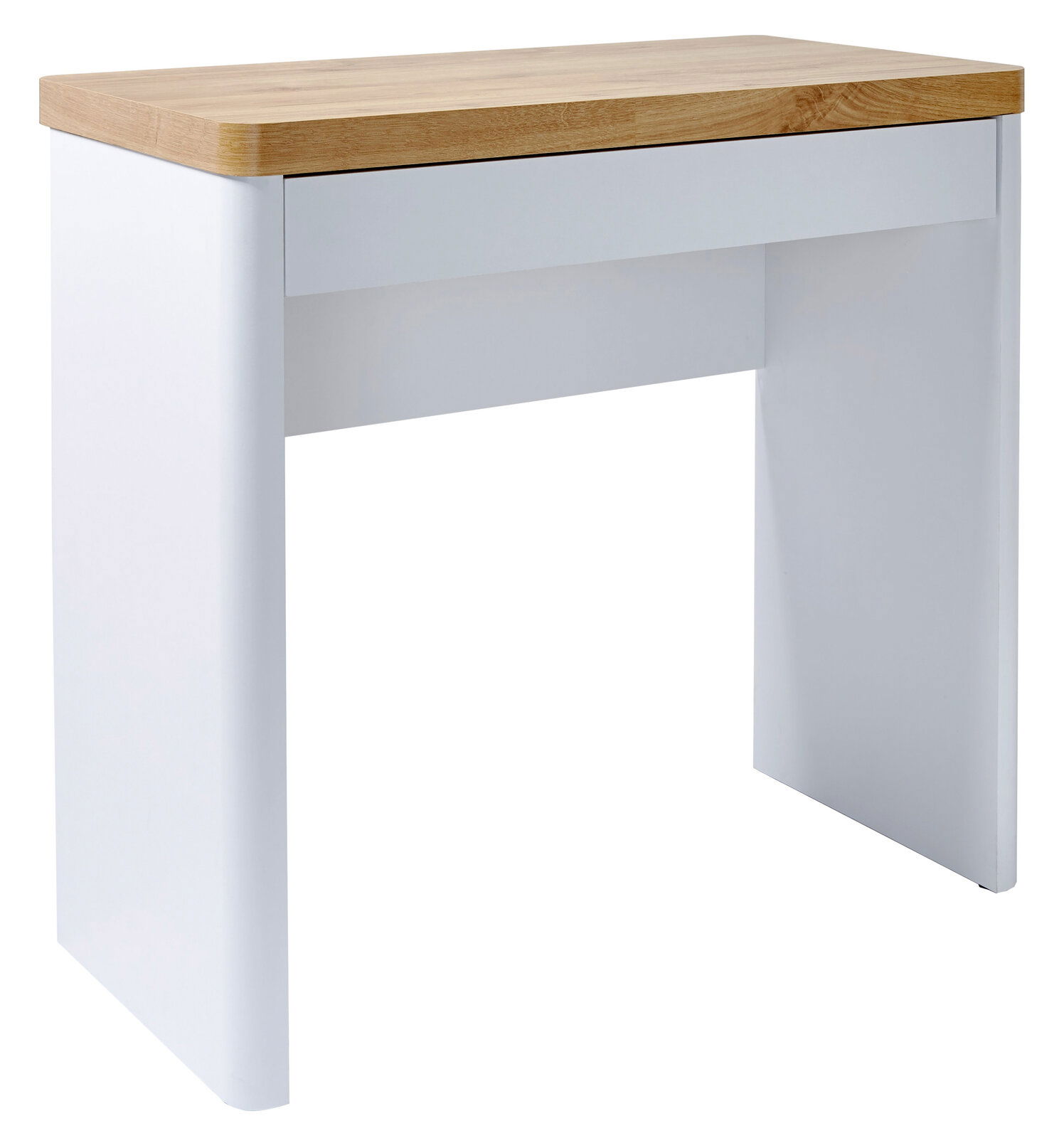 Jahnke Schreibtisch CUUBA LIBRE Moderner Schreibtisch mit weißem Korpus und Holzplatte, seitliche Perspektive