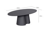 Moderner ovaler Couchtisch in Schwarz mit Marmoroptik, seitliche Perspektive