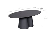Moderne ovale salontafel in zwart met marmerlook, zijaanzicht