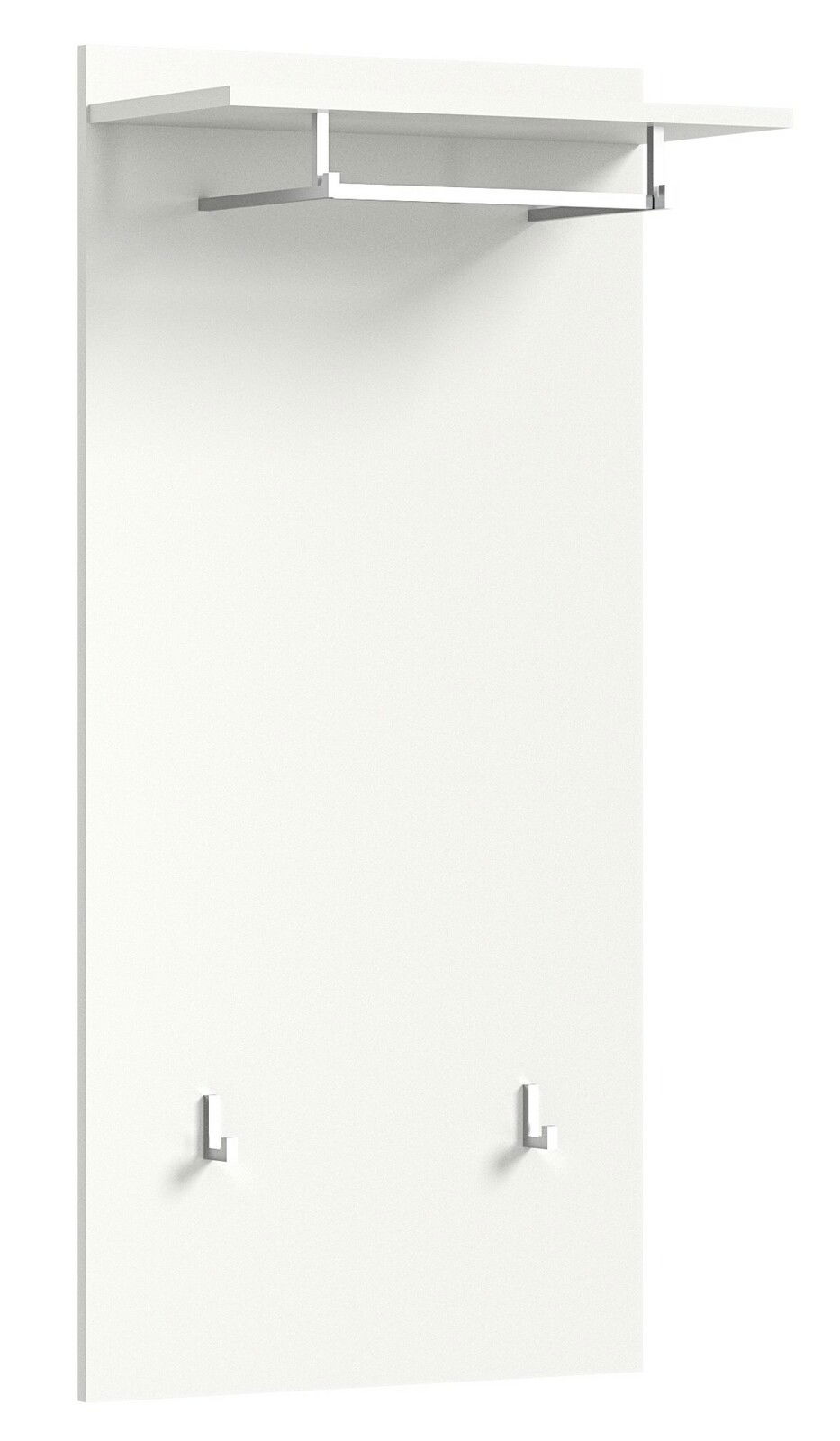MID.YOU Garderobenpaneel PREGO Weißes Garderobenpaneel mit zwei Haken und einer Ablage, seitliche Perspektive
