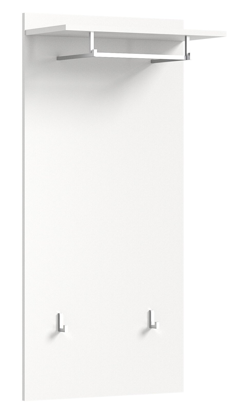 MID.YOU Garderobenpaneel PREGO Weißes Garderobenpaneel mit zwei Haken und einer Ablage, seitliche Perspektive