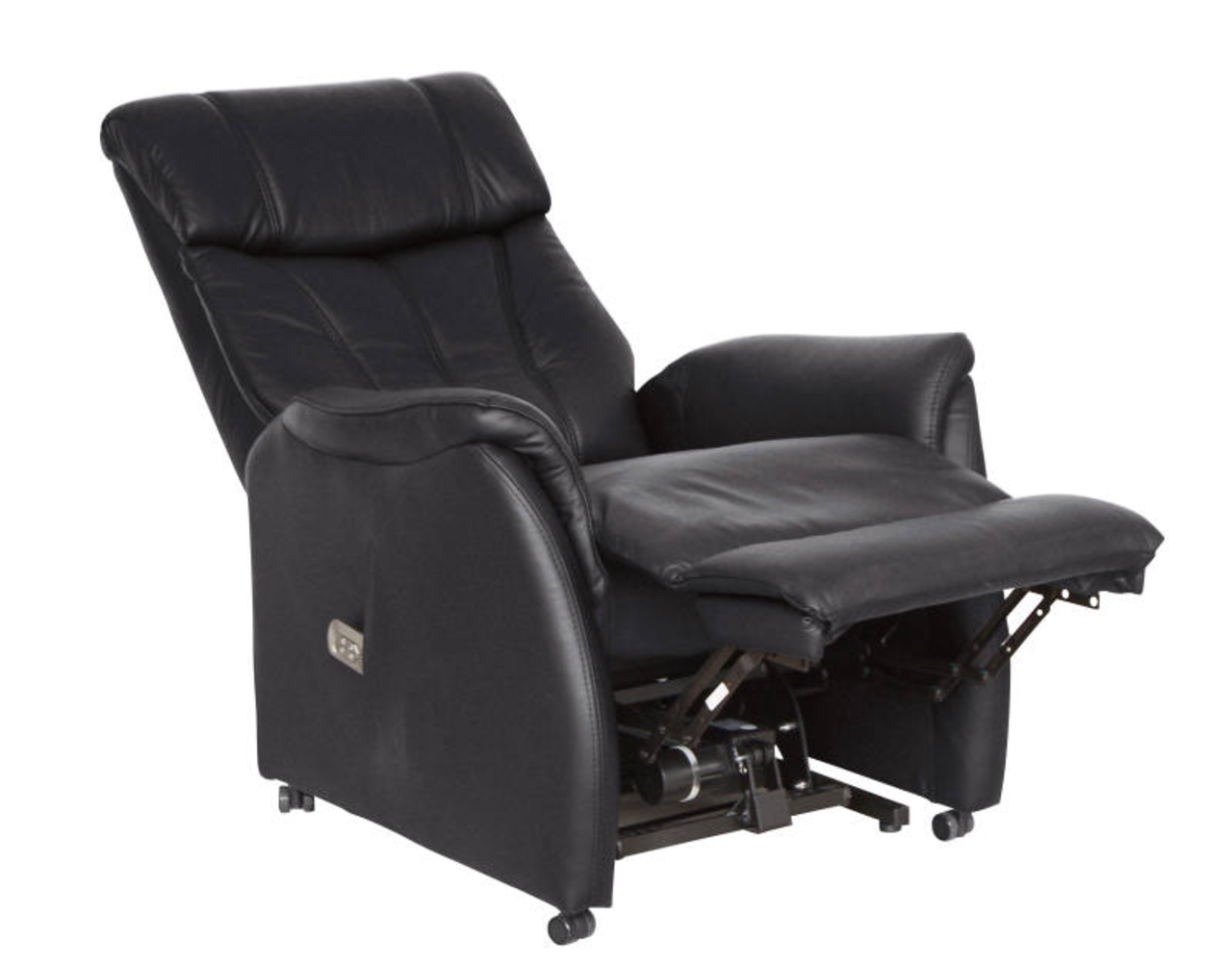 Schwarzer Fernsehsessel Cantus PORTLAND in Liegeposition, seitliche Perspektive