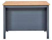 Kücheninsel mit Holzplatte und grauer Frontansicht