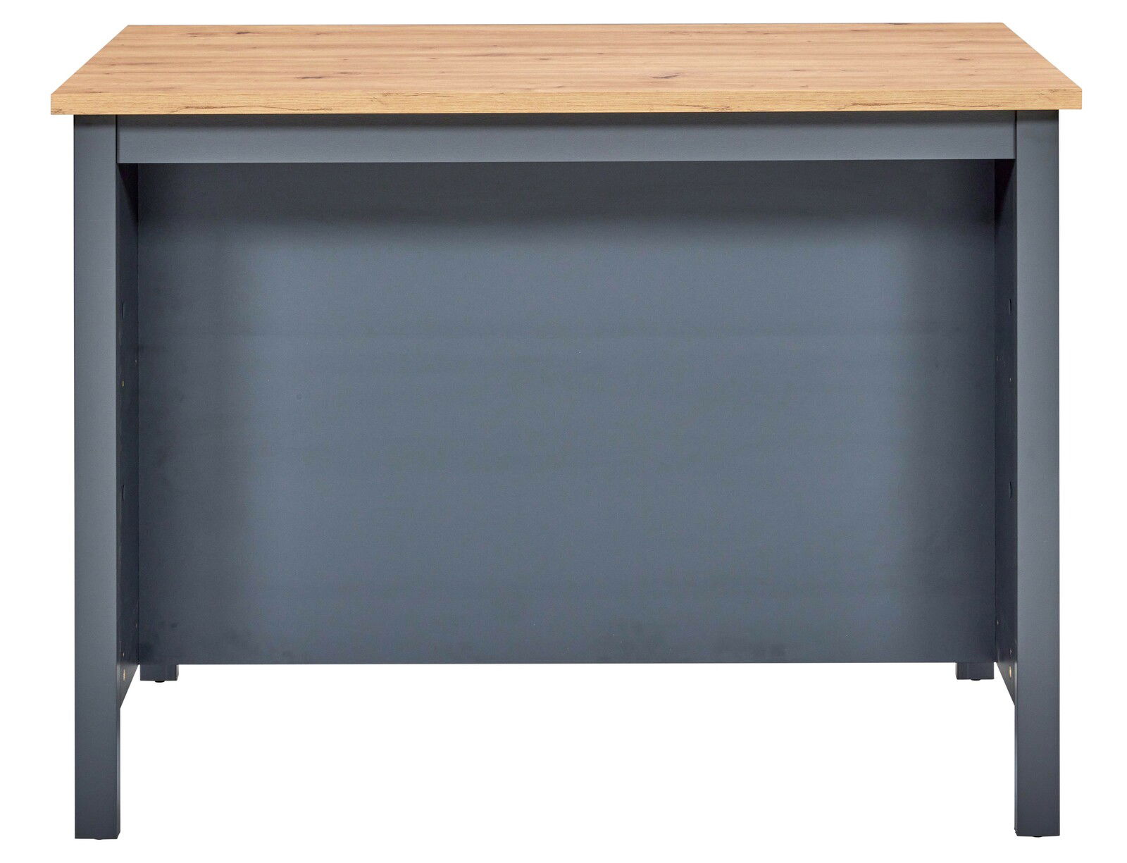 Kücheninsel mit Holzplatte und grauer Frontansicht