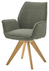 Grüner Armlehnstuhl mit Holzbeinen, seitliche Perspektive