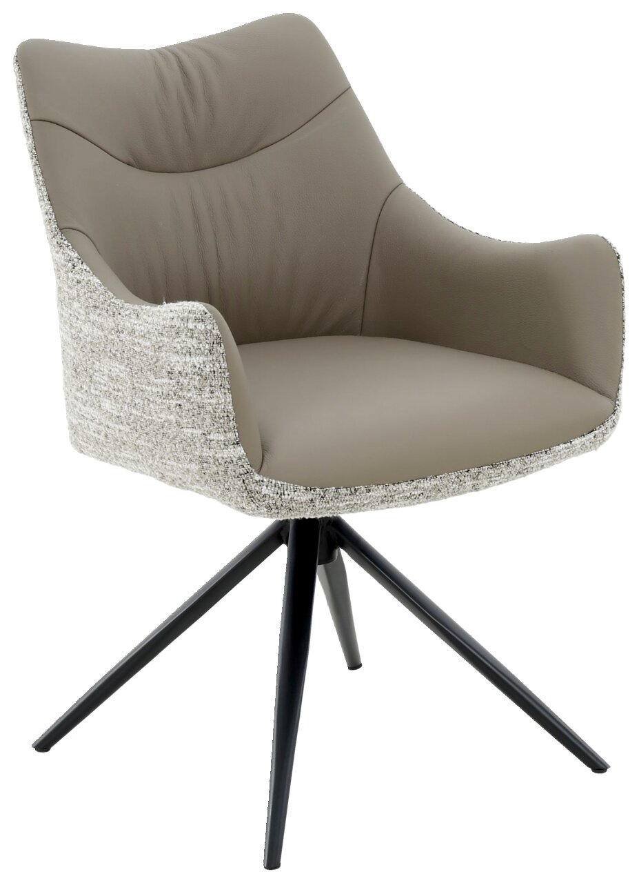 Novel Fauteuil BELFORT Moderne fauteuil met grijze stoffen bekleding en een zwart metalen frame, zijaanzicht