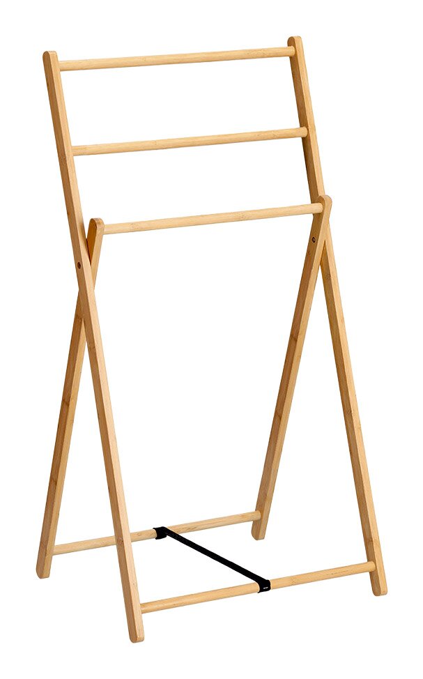 Holz-Handtuchständer mit drei Stangen, freistehend, seitliche Perspektive