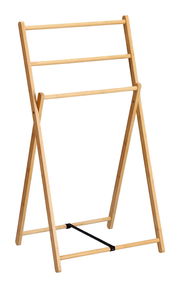 Holz-Handtuchständer mit drei Stangen, freistehend, seitliche Perspektive