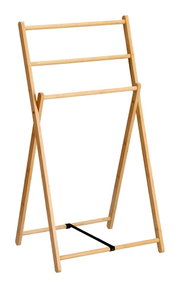 Holz-Handtuchständer mit drei Stangen, freistehend, seitliche Perspektive