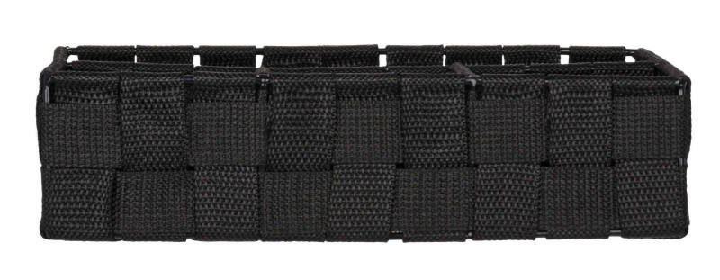 Schwarzer Badorganizer Adria klein, seitliche Perspektive, geflochtenes Design