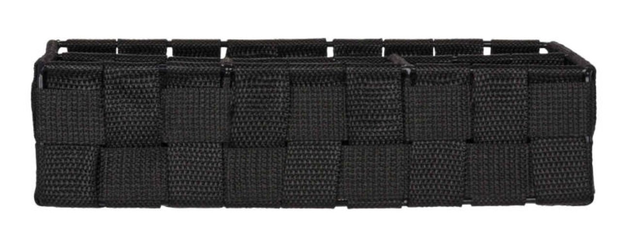 Schwarzer Badorganizer Adria klein, seitliche Perspektive, geflochtenes Design