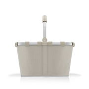 Frontansicht eines sandfarbenen Carrybags mit Herringbone-Muster und Aluminiumgriff.