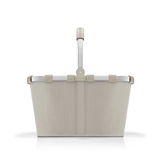 Frontansicht eines sandfarbenen Carrybags mit Herringbone-Muster und Aluminiumgriff.