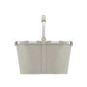 Frontansicht eines sandfarbenen Carrybags mit Herringbone-Muster und Aluminiumgriff.