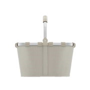 Frontansicht eines sandfarbenen Carrybags mit Herringbone-Muster und Aluminiumgriff.