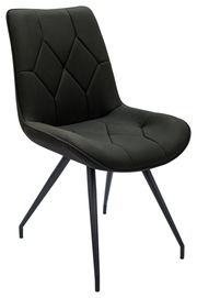 Moderner schwarzer Stuhl mit gepolsterter Sitzfläche und Rückenlehne, seitliche Perspektive